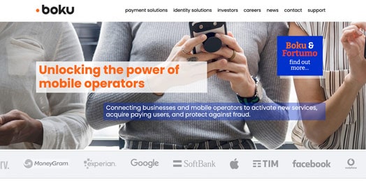 boku payments website screenshot