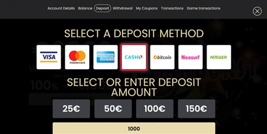 cashu deposit method casinos 2021