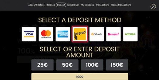 interac deposit casino online 2021