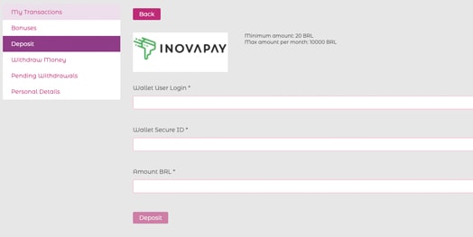 inovapay e wallet user secure id brl deposit