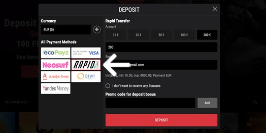 rapid transfer casino deposit 2021