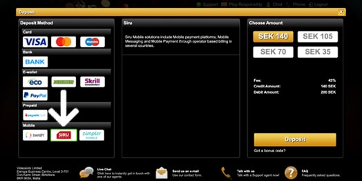 sirumobile online casino payment screenshot 2021