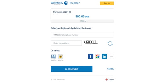 webmoney transfer account page screenshot